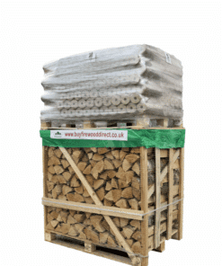 48 packs of heat logs combined with 1.25 meters of birch wood, designed for sustainable and efficient heating needs.