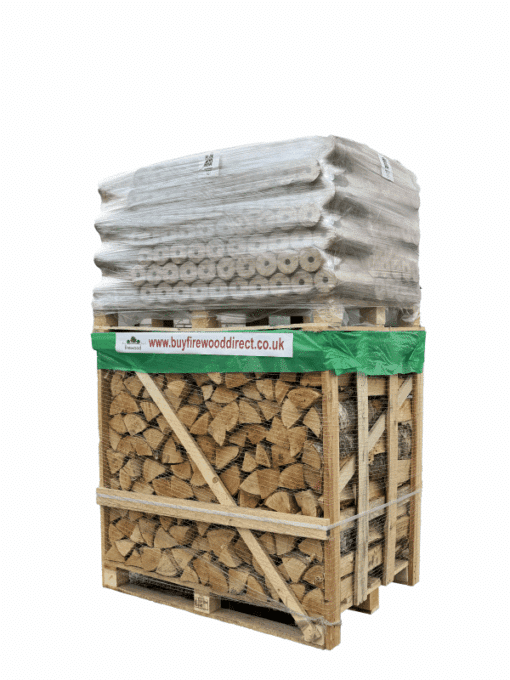 48 packs of heat logs combined with 1.25 meters of birch wood, designed for sustainable and efficient heating needs.