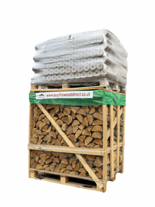 A large 1.25 meter crate containing 48 packs of heat logs, perfect for eco-friendly and consistent heating.