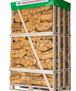 Eighty nets of kiln-dried birch firewood logs, individually packed for convenience and portability.
