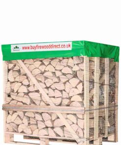 Kiln-dried birch firewood logs stored in a flexi crate, ideal for home or outdoor use.