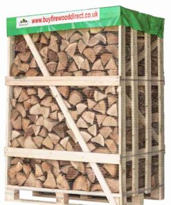 Large 1.6M crate filled with kiln dried oak firewood logs, prepared for delivery.
