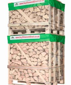 Extra-large stack of kiln-dried birch firewood logs, providing maximum supply for frequent use
